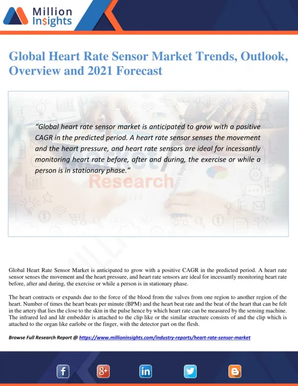 Global Heart Rate Sensor Market Trends, Outlook, Overview and 2021 Forecast