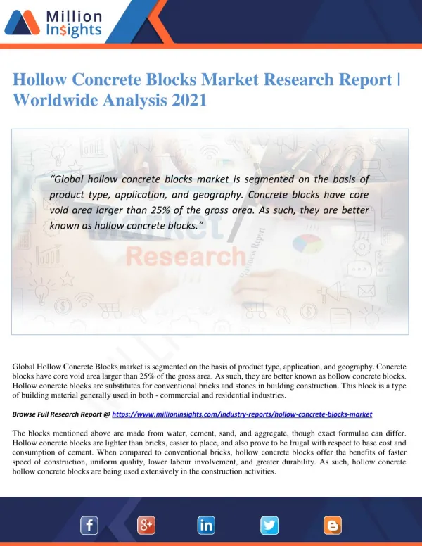 Hollow Concrete Blocks Market Research Report: Worldwide Analysis 2021
