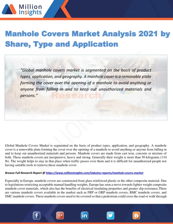 Manhole Covers Market Analysis 2021 by Share, Type and Application