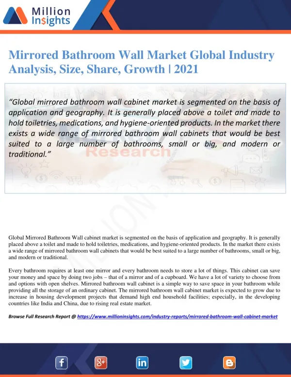 Mirrored Bathroom Wall Market Global Industry Analysis, Size, Share, Growth | 2021