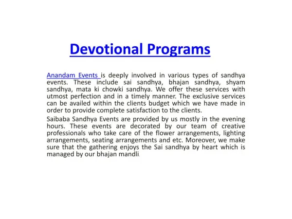Devotional Programes