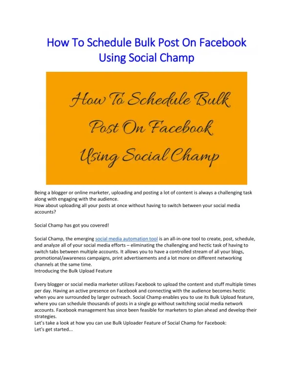 How To Schedule Bulk Post On Facebook Using Social Champ