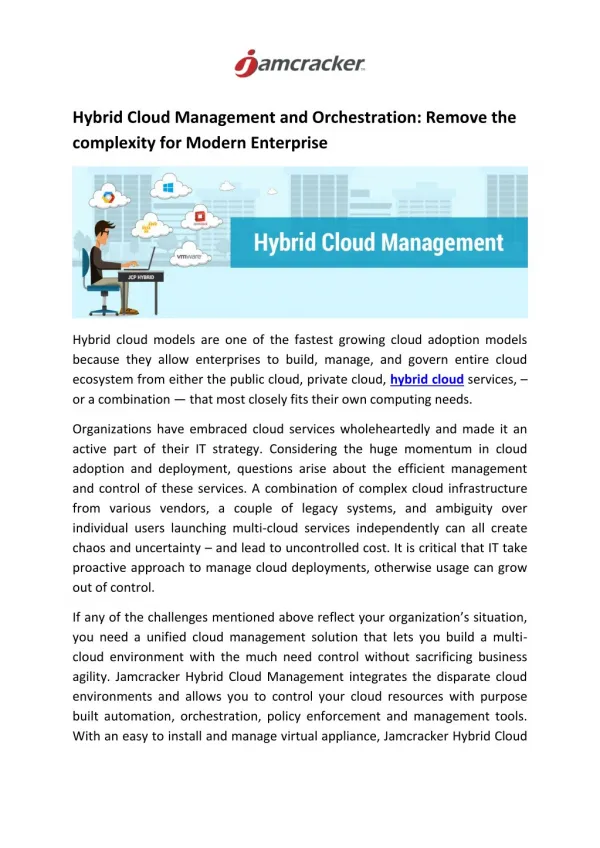 Hybrid Cloud Management and Orchestration: Remove the complexity for Modern Enterprise