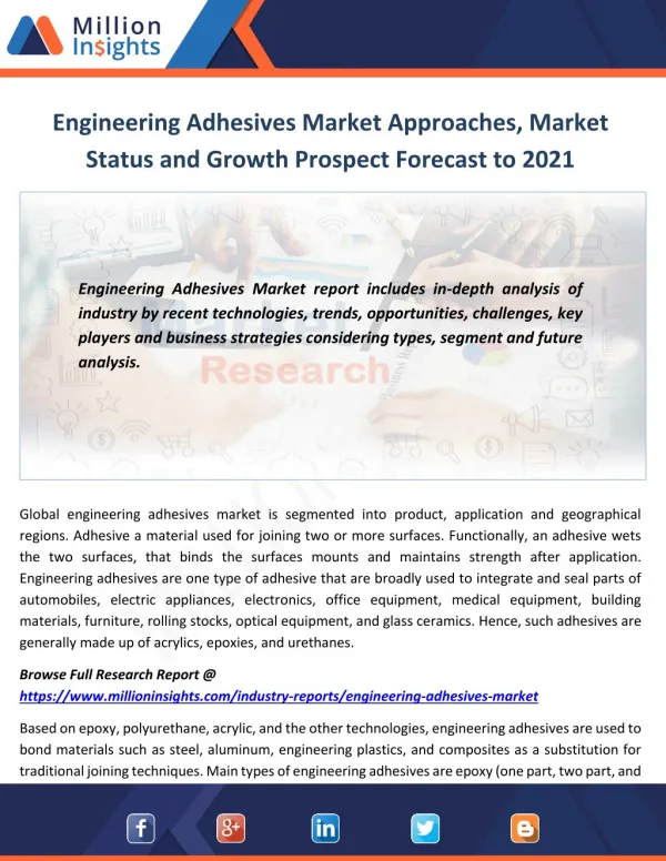 Engineering Adhesives Market Approaches, Market Status and Growth Prospect Forecast to 2021