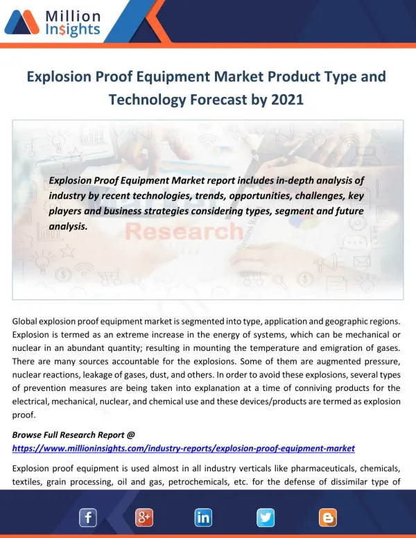 Explosion Proof Equipment Market Product Type and Technology Forecast by 2021