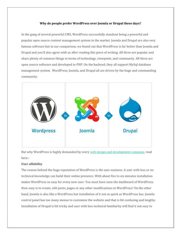 Why do people prefer WordPress over Joomla or Drupal