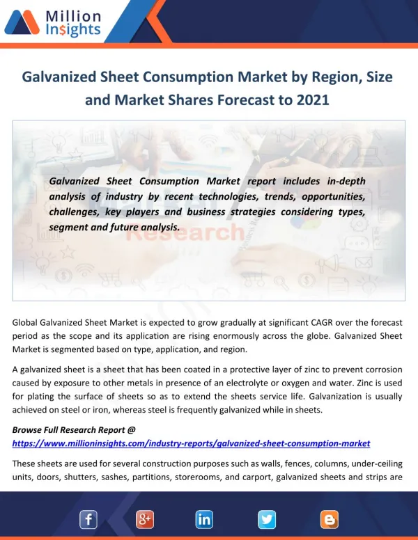 Galvanized Sheet Consumption Market by Region, Size and Market Shares Forecast to 2021