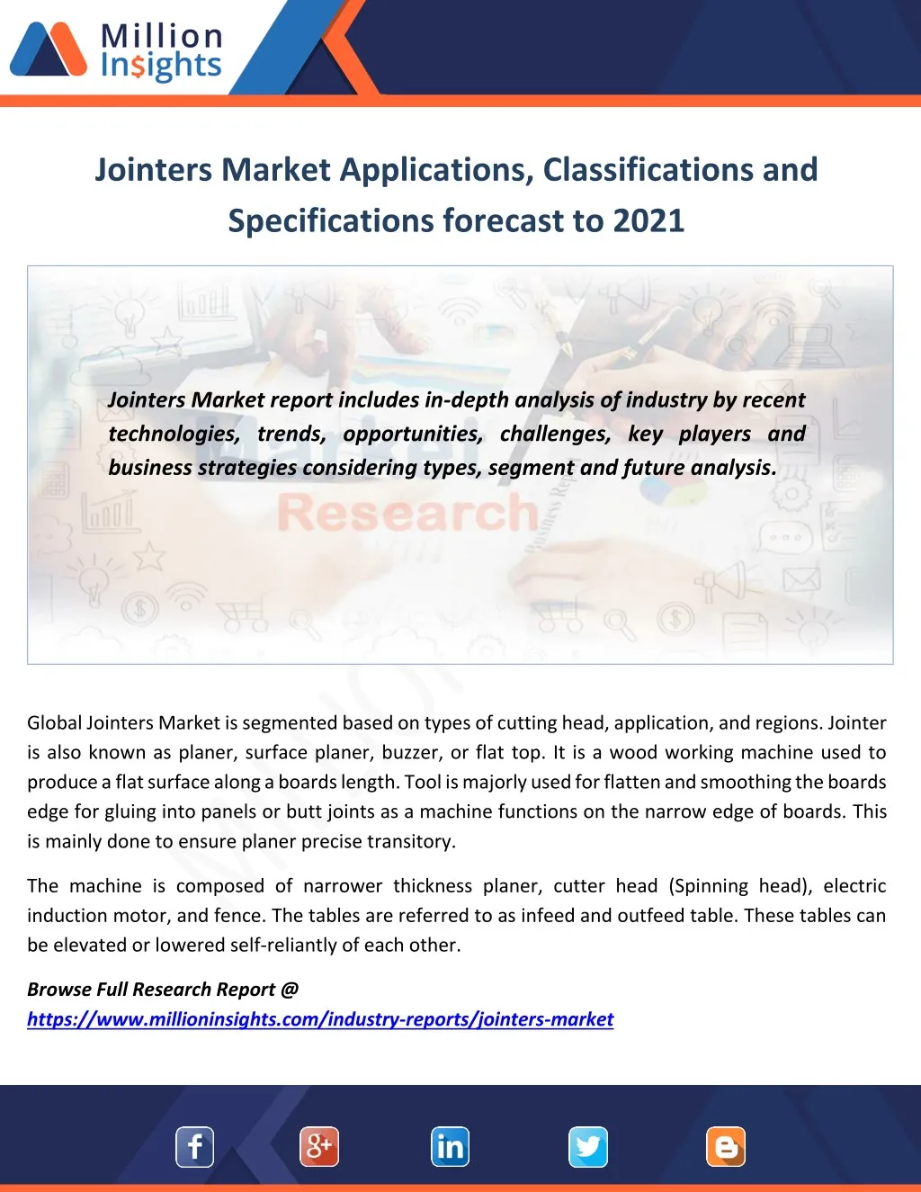 jointers market applications classifications