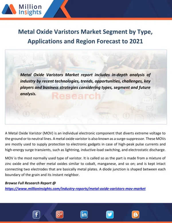 Metal Oxide Varistors Market Segment by Type, Applications and Region Forecast to 2021