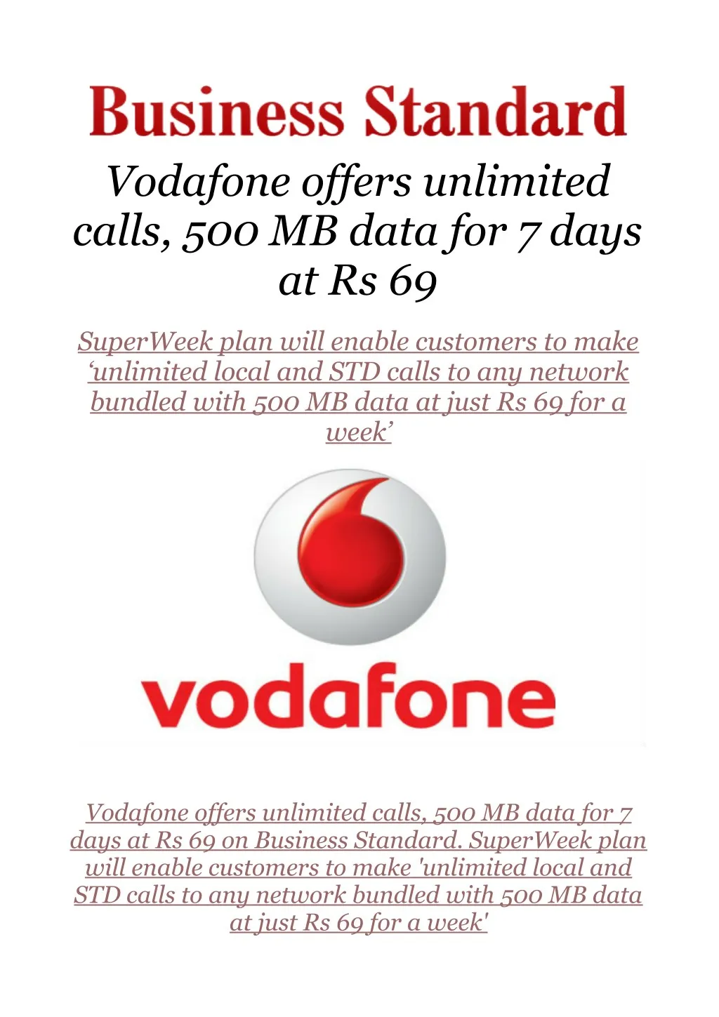 vodafone offers unlimited calls 500 mb data