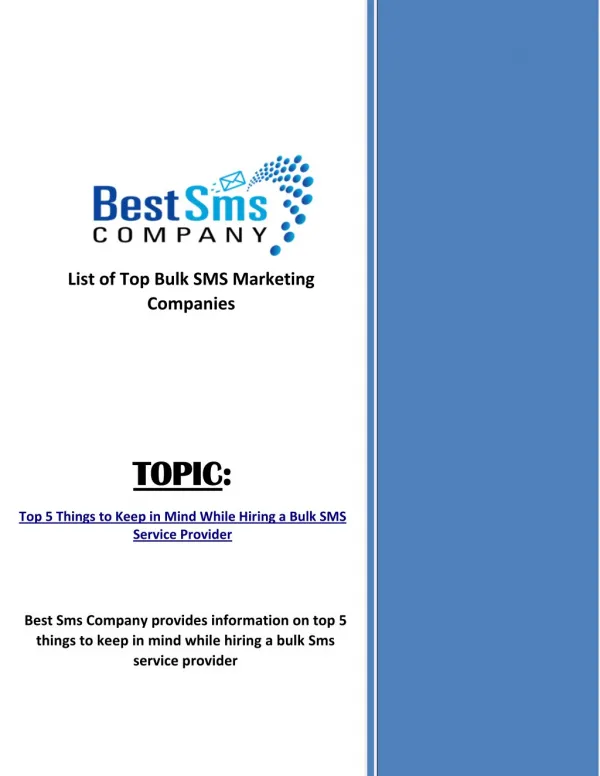 Top 5 Things to Keep in Mind While Hiring a Bulk SMS Service Provider