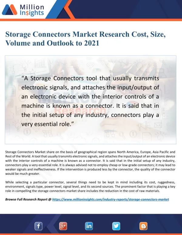 New Research: Storage Connectors Market Definition, Challenges
