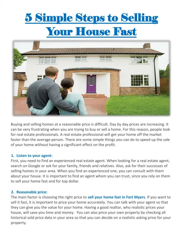 5 Simple Steps to Selling Your House Fast