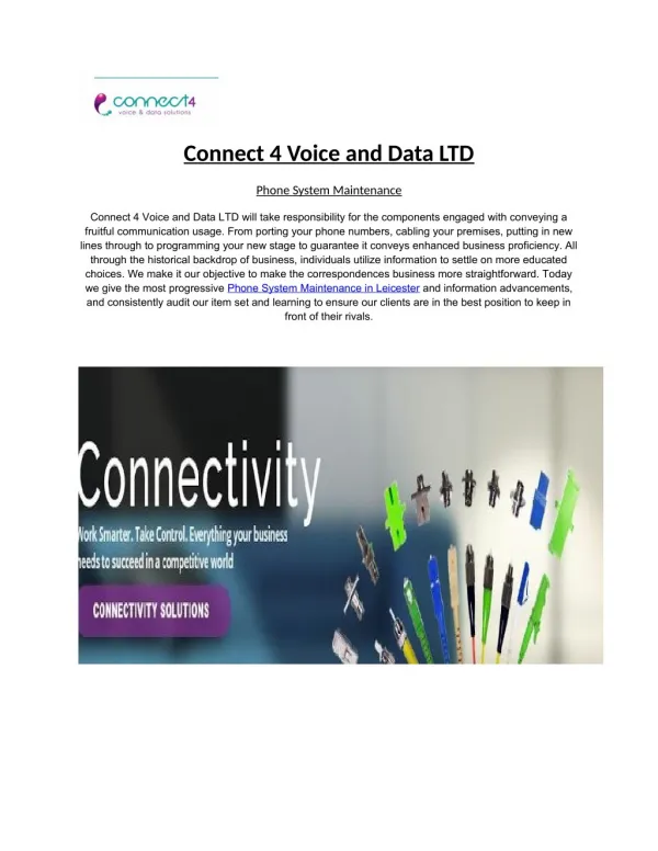 Connect 4 Voice and Data LTD :- Provides the best service for Phone System Maintenance