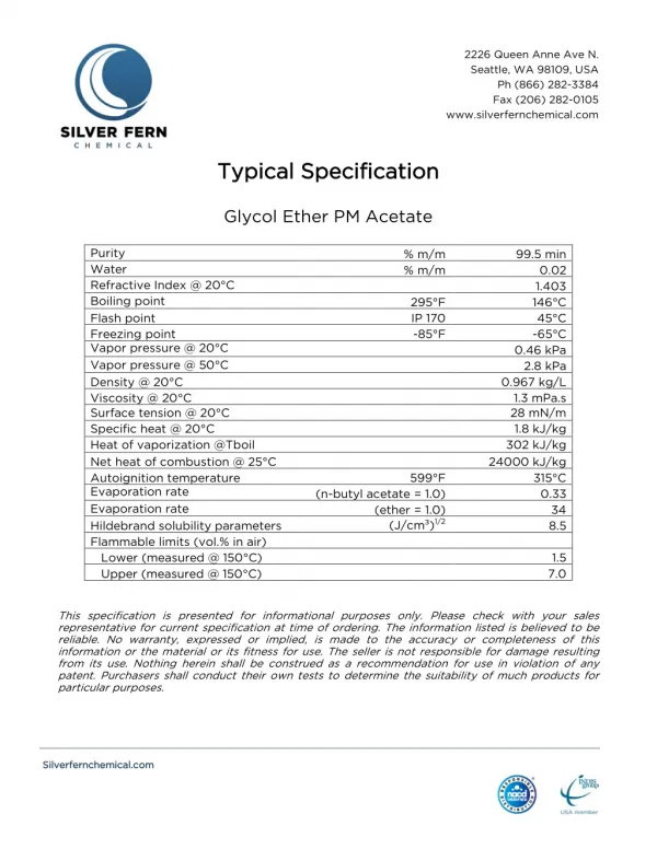 Technical Data Sheet of Glycol Ether PM Acetate