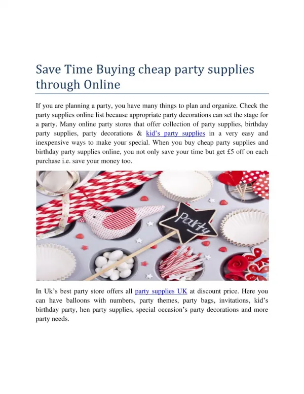 Save Time Buying cheap party supplies through Online