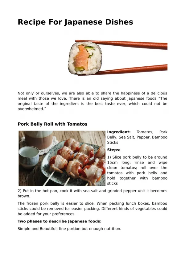Recipe For Japanese Dishes