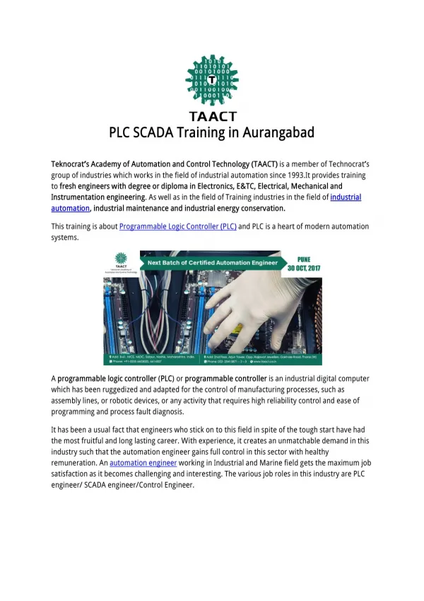 PLC SCADA Training in Aurangabad