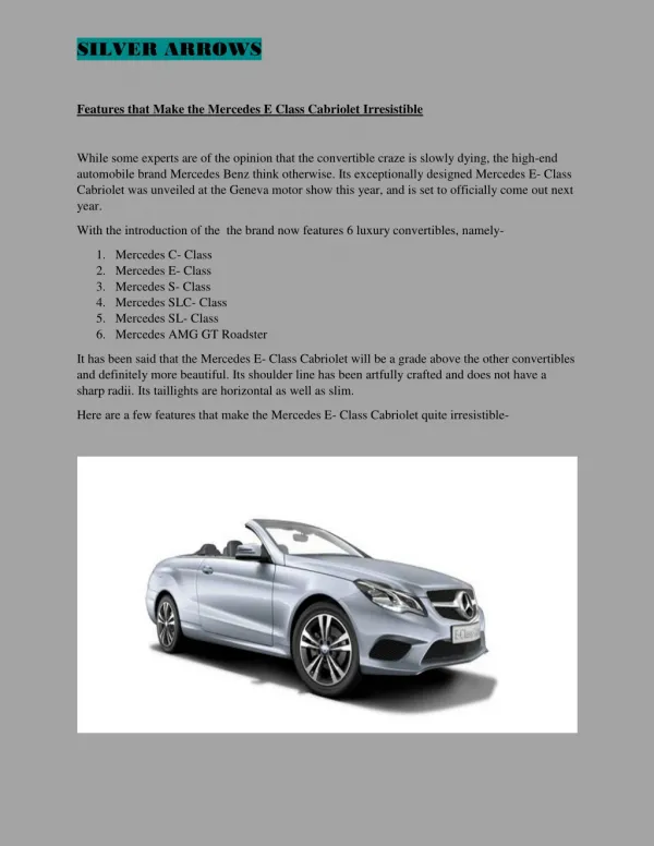 Features that Make the Mercedes E Class Cabriolet Irresistible