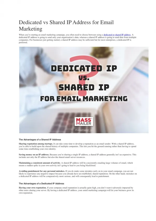 Dedicated vs Shared IP Address for Email Marketing