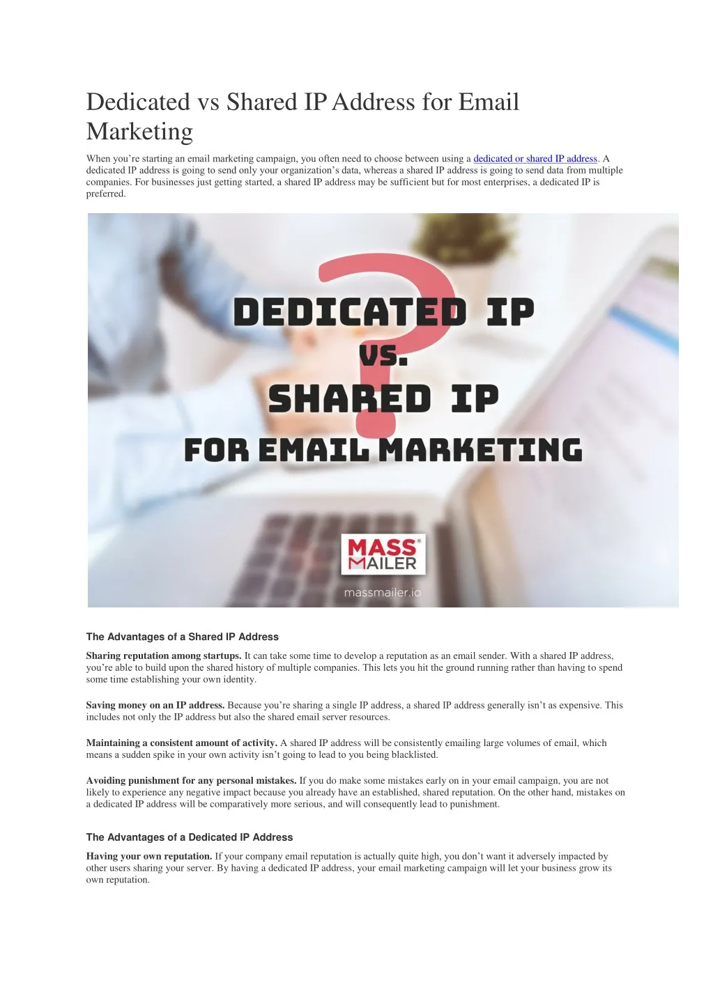 dedicated vs shared ip address for email marketing