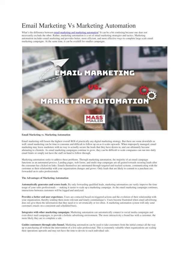 Email Marketing Vs Marketing Automation