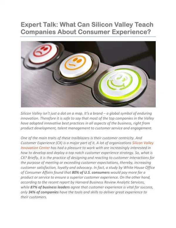 Expert Talk What Can Silicon Valley Teach Companies About Consumer Experience
