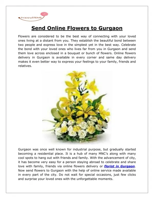 Send Online Flowers to Gurgaon via happySTEMS