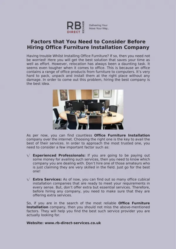 Factors that You Need to Consider Before Hiring Office Furniture Installation Company