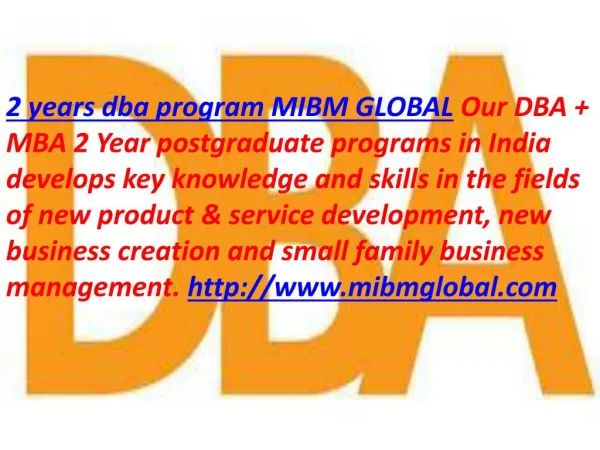 2 years dba program Financial Management & MIBM GLOBAL
