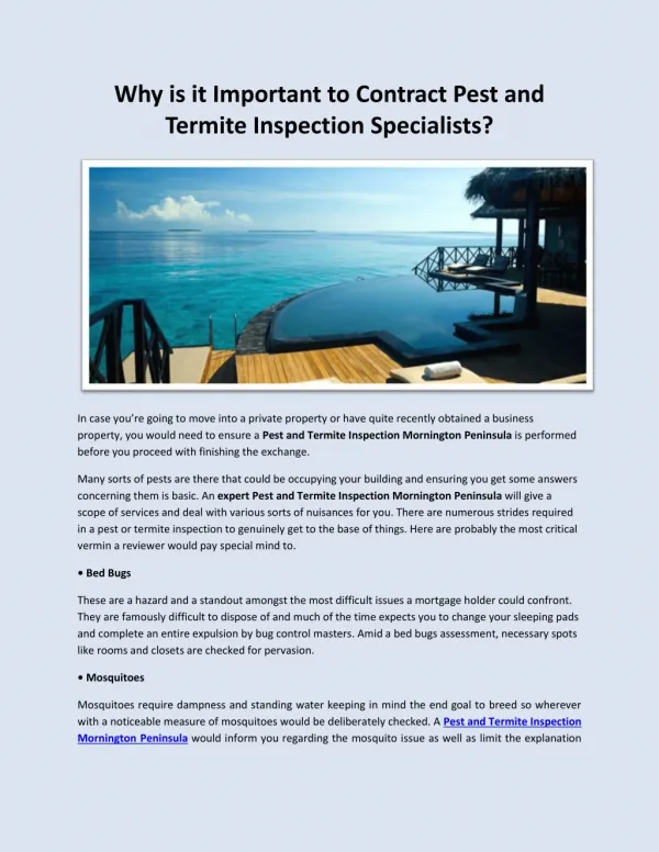 Why is it Important to Contract Pest and Termite Inspection Specialists?