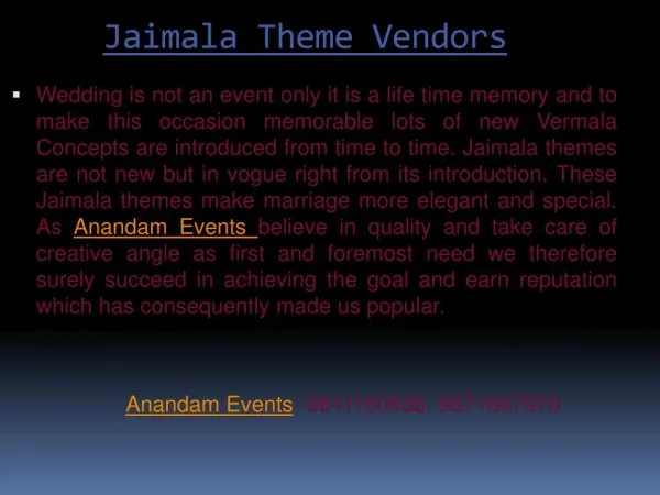 Jaimala theme Vendors