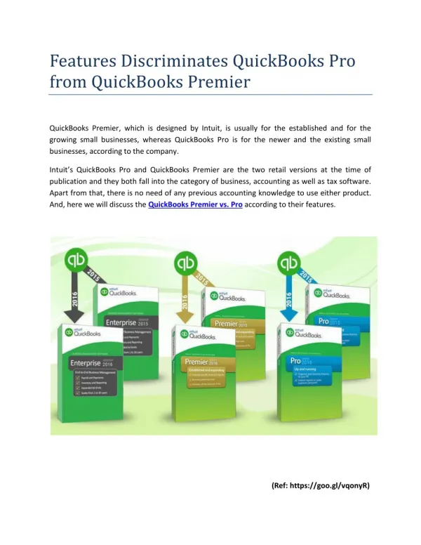 Features Discriminates QuickBooks Pro from QuickBooks Premier