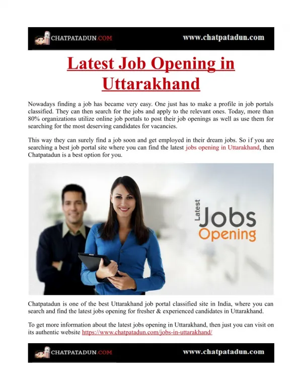 Latest Job Opening in Uttarakhand