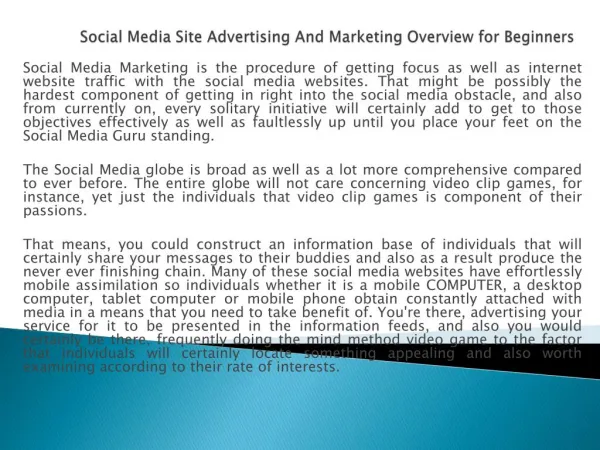 Social Media Site Advertising And Marketing Overview for