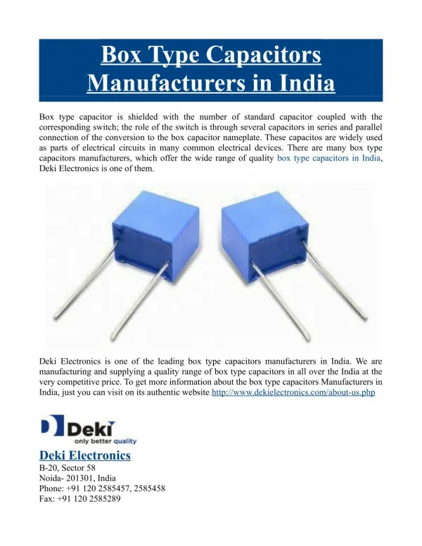 Box Type Capacitors Manufacturers in India