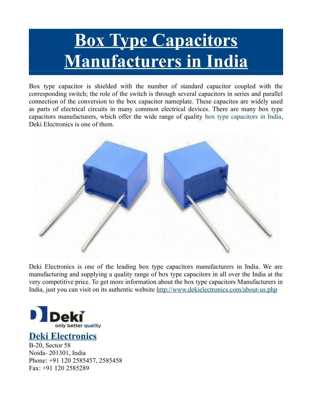 box type capacitors manufacturers in india