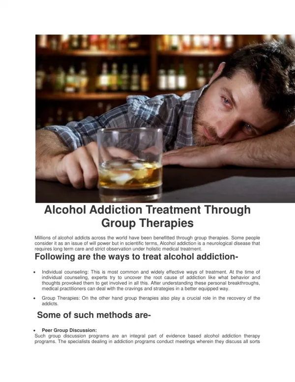 Alcohol Addiction Treatment Through Group Therapies