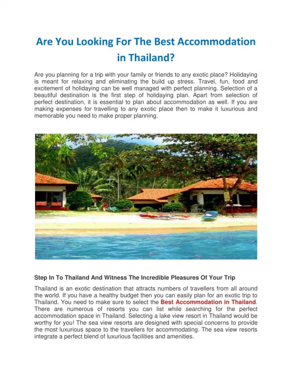 Are You Looking For The Best Accommodation in Thailand?