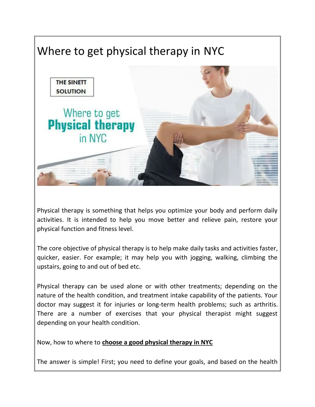 where to get physical therapy in nyc