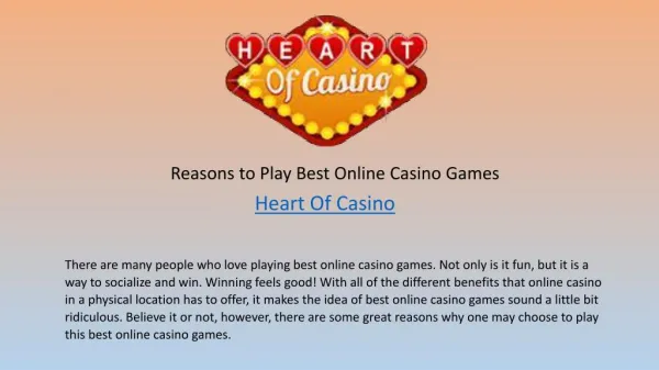 Reasons to Play Best Online Casino Games