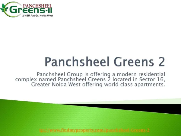 Panchsheel Greens 2 @ 9560090012