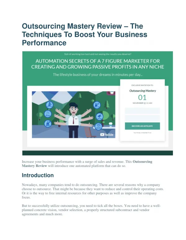 Outsourcing Mastery Review – The Techniques To Boost Your Business Performance