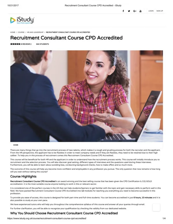 Recruitment Consultant Course CPD Accredited - iStudy - professional development courses