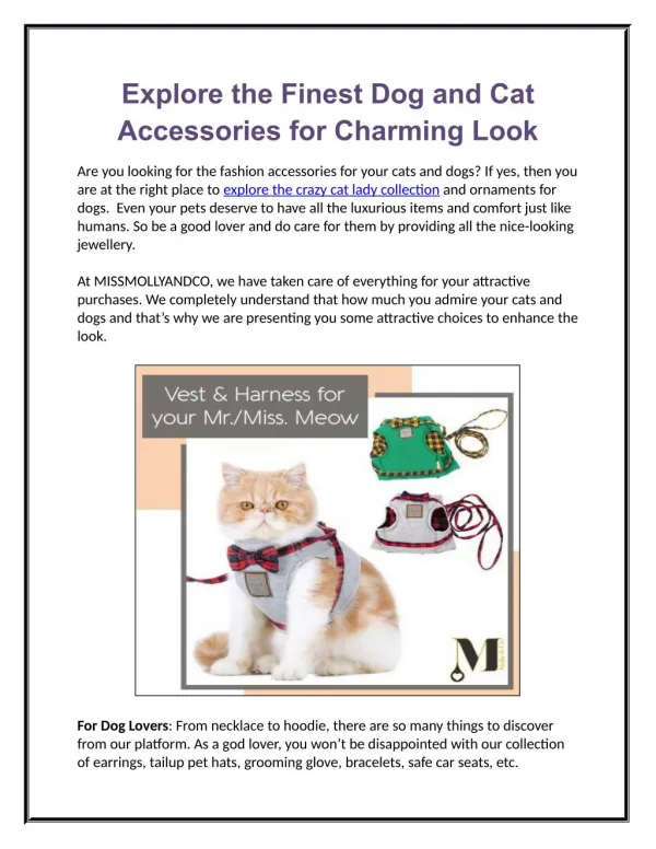 Explore the Finest Dog and Cat Accessories for Charming Look