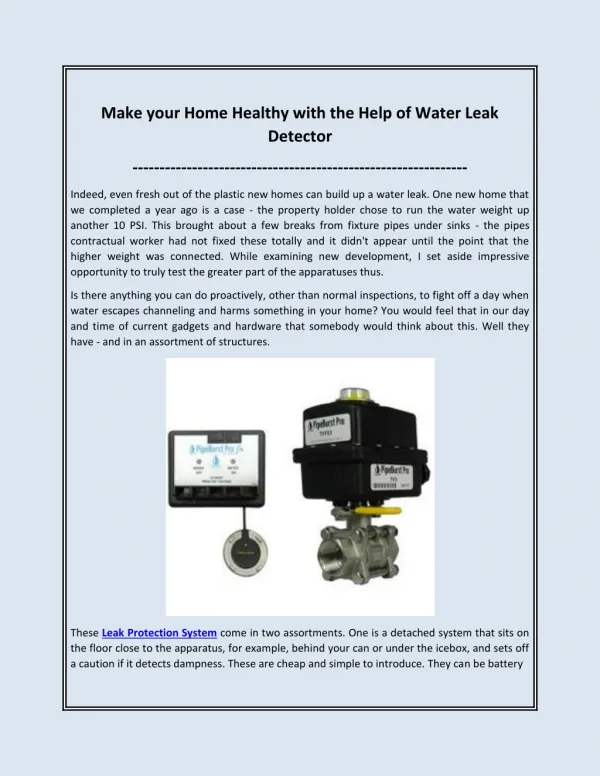 Make your Home Healthy with the Help of Water Leak Detector