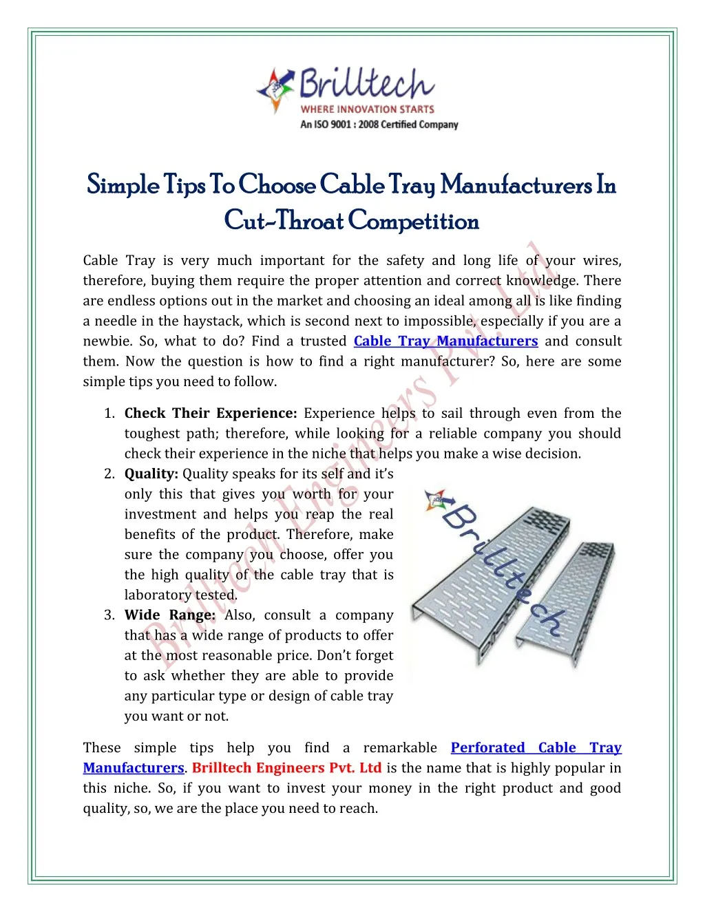 simple tips to choose cable tray manufacturers