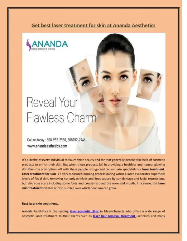 Get best laser treatment for skin at Ananda Aesthetics