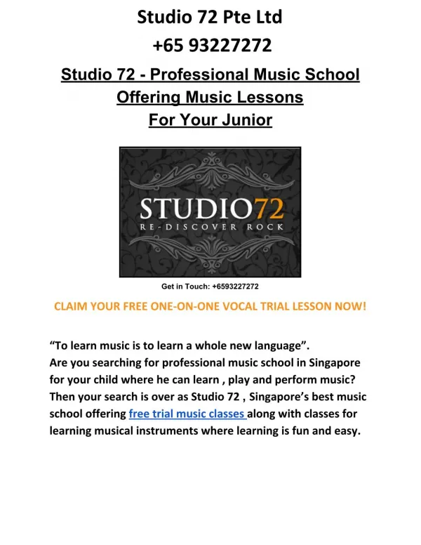 Studio 72 - Make your Junior a Rockstar