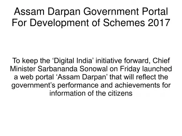 Assam Darpan Government Portal 2017